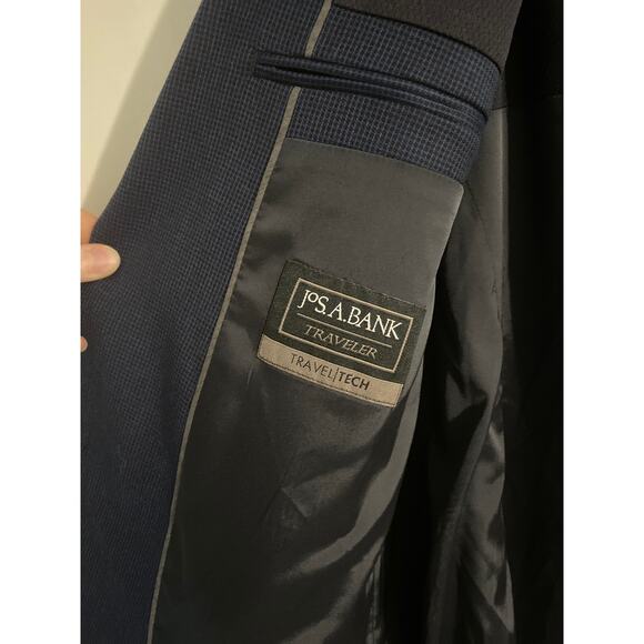 Jos A Bank Traveler blazer sports coat men size 40 long slim navy houndstooth - Picture 5 of 7